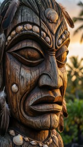 Weathered Tiki Face Close-up
