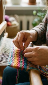 Weaving Yarn on Loom