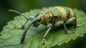 Weevil on Green Leaf
