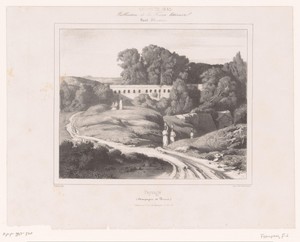 Weg met villa en figuren in de omgeving van Rome