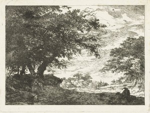 Weg naar dorp met rustende man