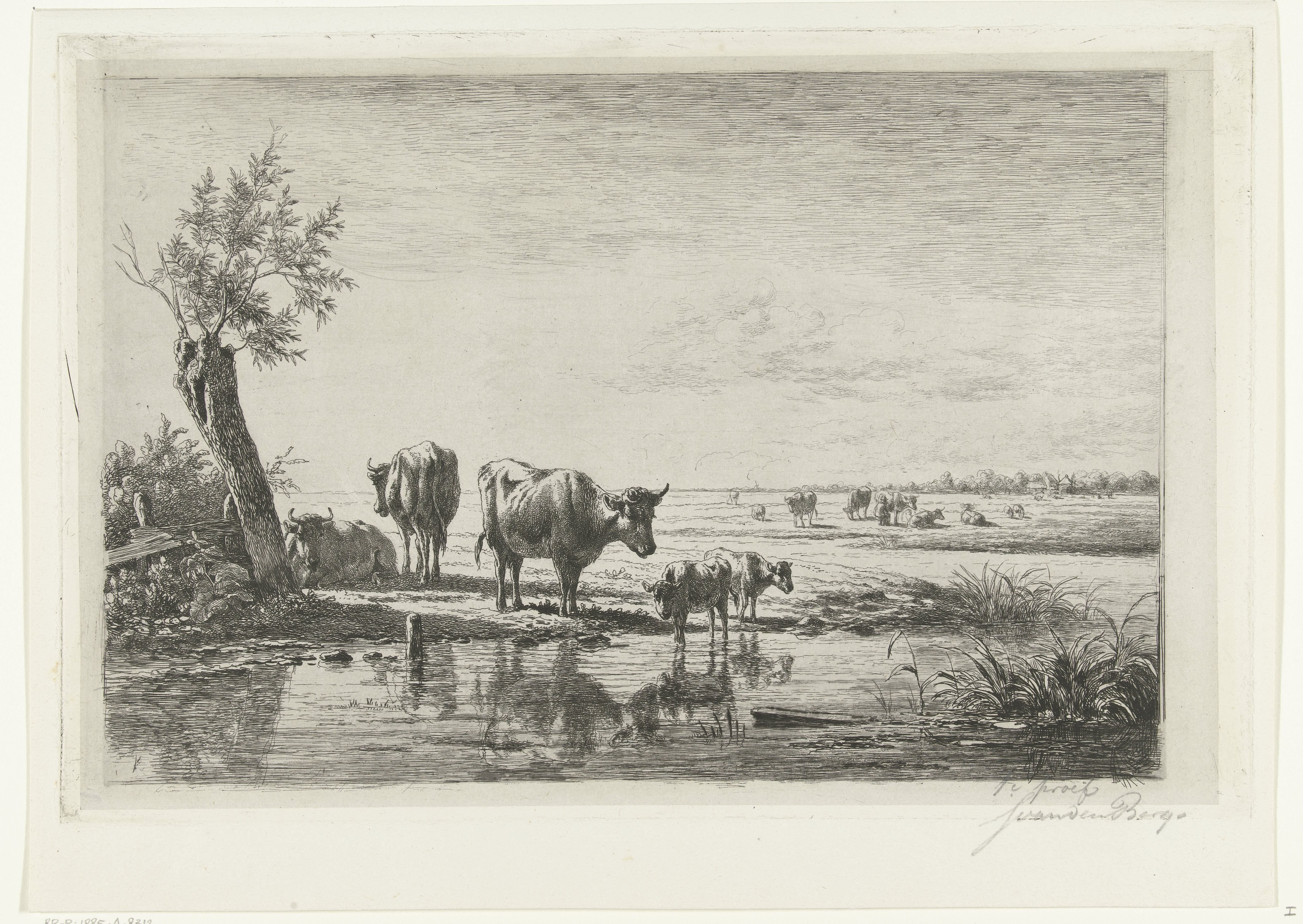 Weidelandschap met koeien bij water by Simon van den Berg