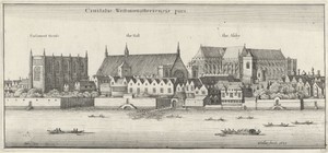 Westminster, House of Parliament en Westminster Hall gezien vanaf de Theems