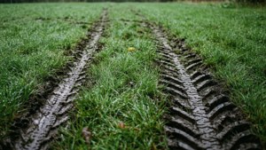 Wet Grass Field Tracks