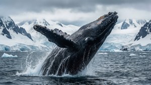 Whale Breaching Near Ice