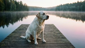 White Labrador on Dock