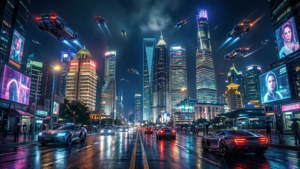 Widescreen Neon Cyberpunk City