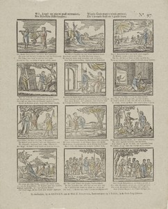 Wil, jeugd! uw oog en geest vermaaken, / Met Bybelsche historizaaken; / Waarin gods magt u wordt getoond, / Die 't kwaade straft en 't goede loont