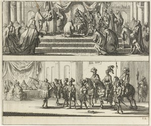 Willem III op de troon en de ceremonie met de koninklijke kampvechter, 1689