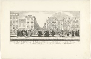 Willem V gevolgd door hofdienaren in de lijkstoet van Anna van Hannover te Delft, 1759
