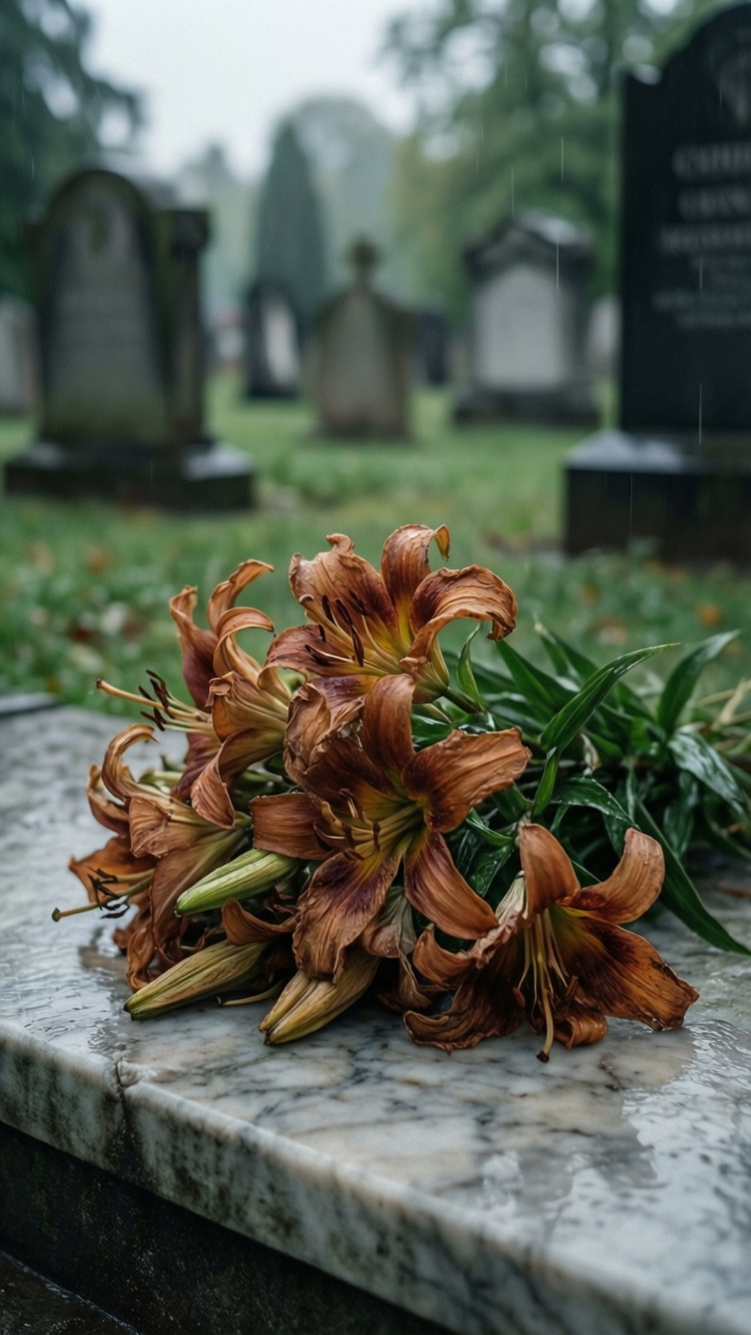 Wilted Lilies on Marble by Wallpapers.art Studio