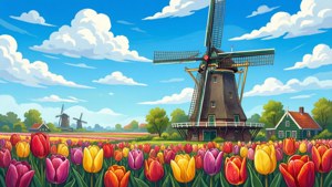 Windmill and Tulips