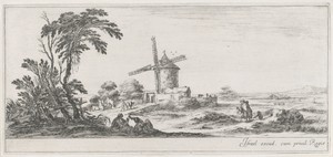 Windmolen in vlak landschap