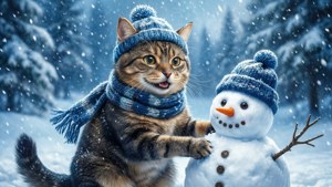 Winter Fun Catdog Snowman