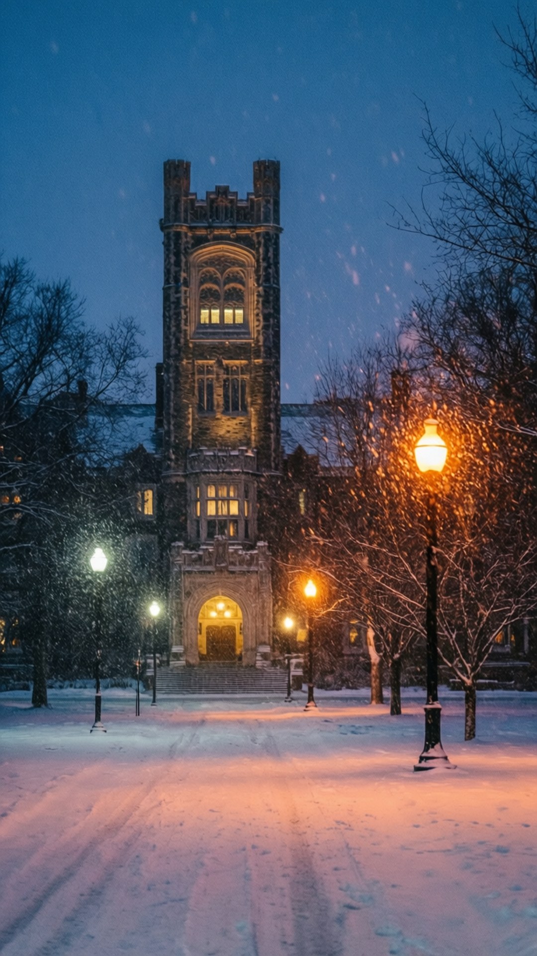 Winter Night on Campus by Wallpapers.art Studio