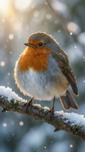 Winter Robin on Snowy Branch