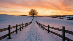 Winter Sunset Over Hills