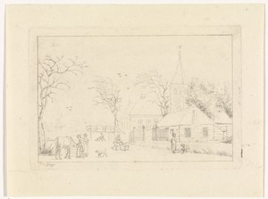 Winterlandschap met een kerk en een bevroren rivier