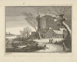 Winterlandschap met schaatsers
