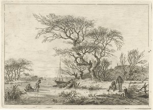 Winterlandschap met schaatsers