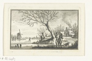 Winterlandschap met schaatsers op het ijs