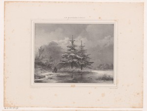 Winterlandschap met twee dennenbomen