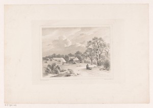 Winterlandschap met vrouw met slede