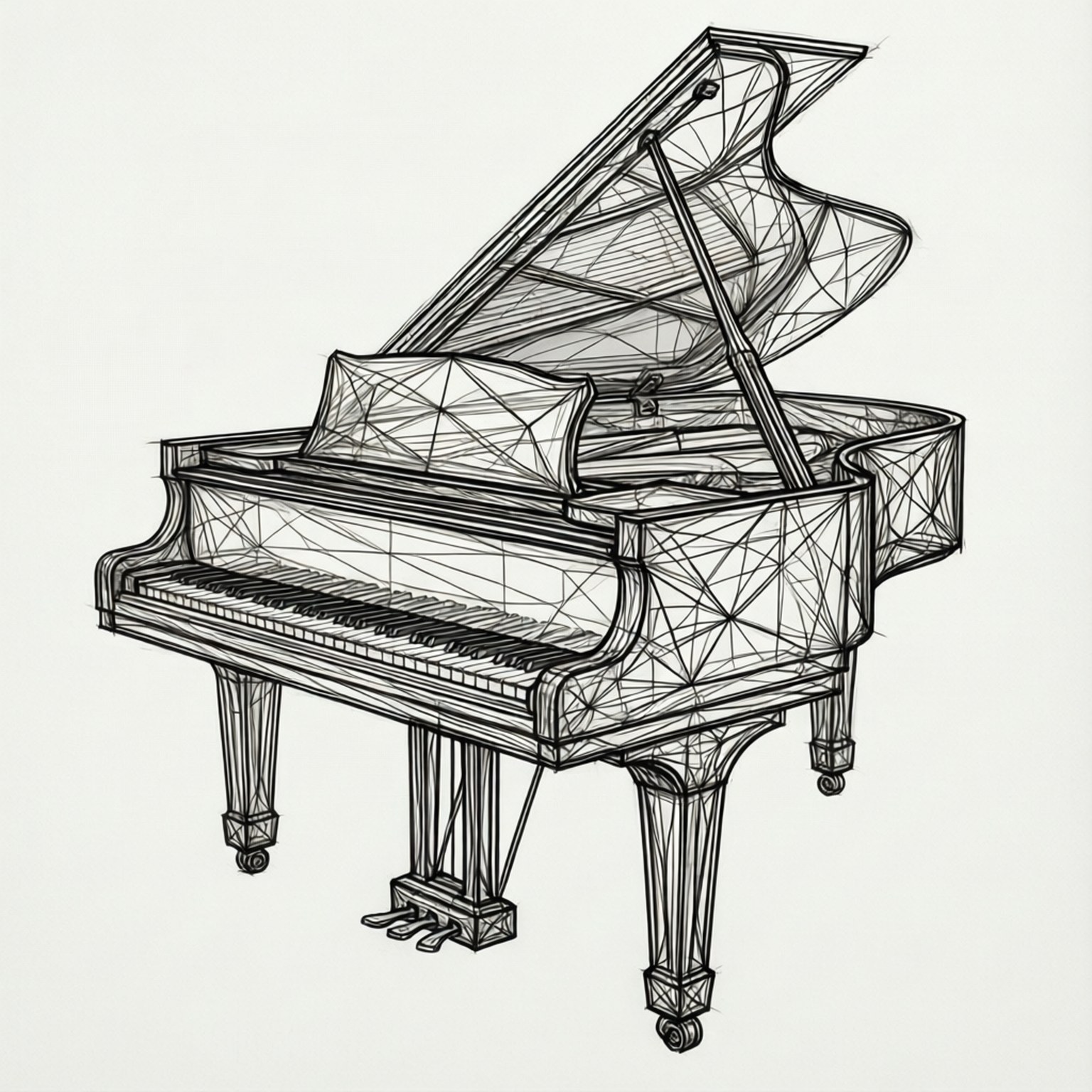 Wireframe Grand Piano by Wallpapers.art Studio