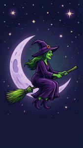 Witch Flying Moon Stars