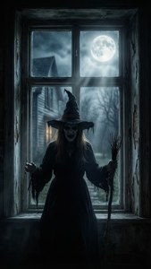 Witch in Window Silhouette