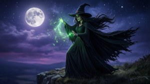 Witch on Moonlit Cliff