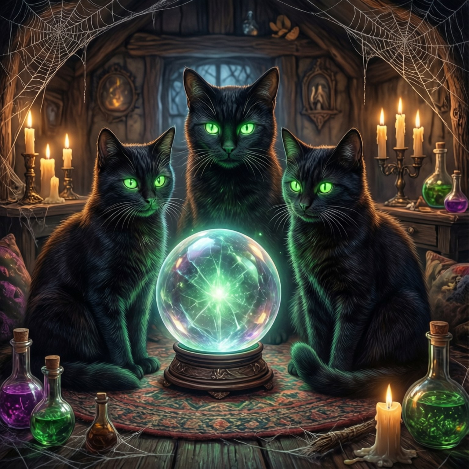 Witch's Three Cats by Wallpapers.art Studio