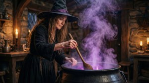 Witch Stirring Cauldron