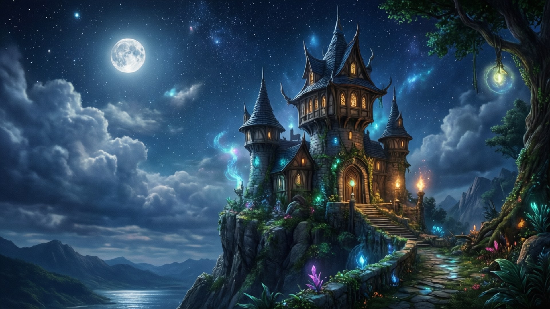 Wizard's Tower Night by Wallpapers.art Studio
