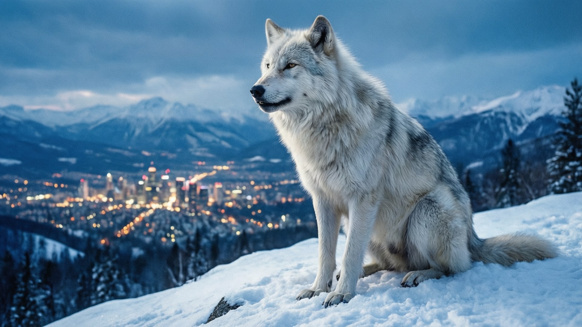 Wolf Above City by Wallpapers.art Studio