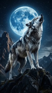 Wolf Howling at Blue Moon