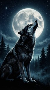 Wolf Howling Moon