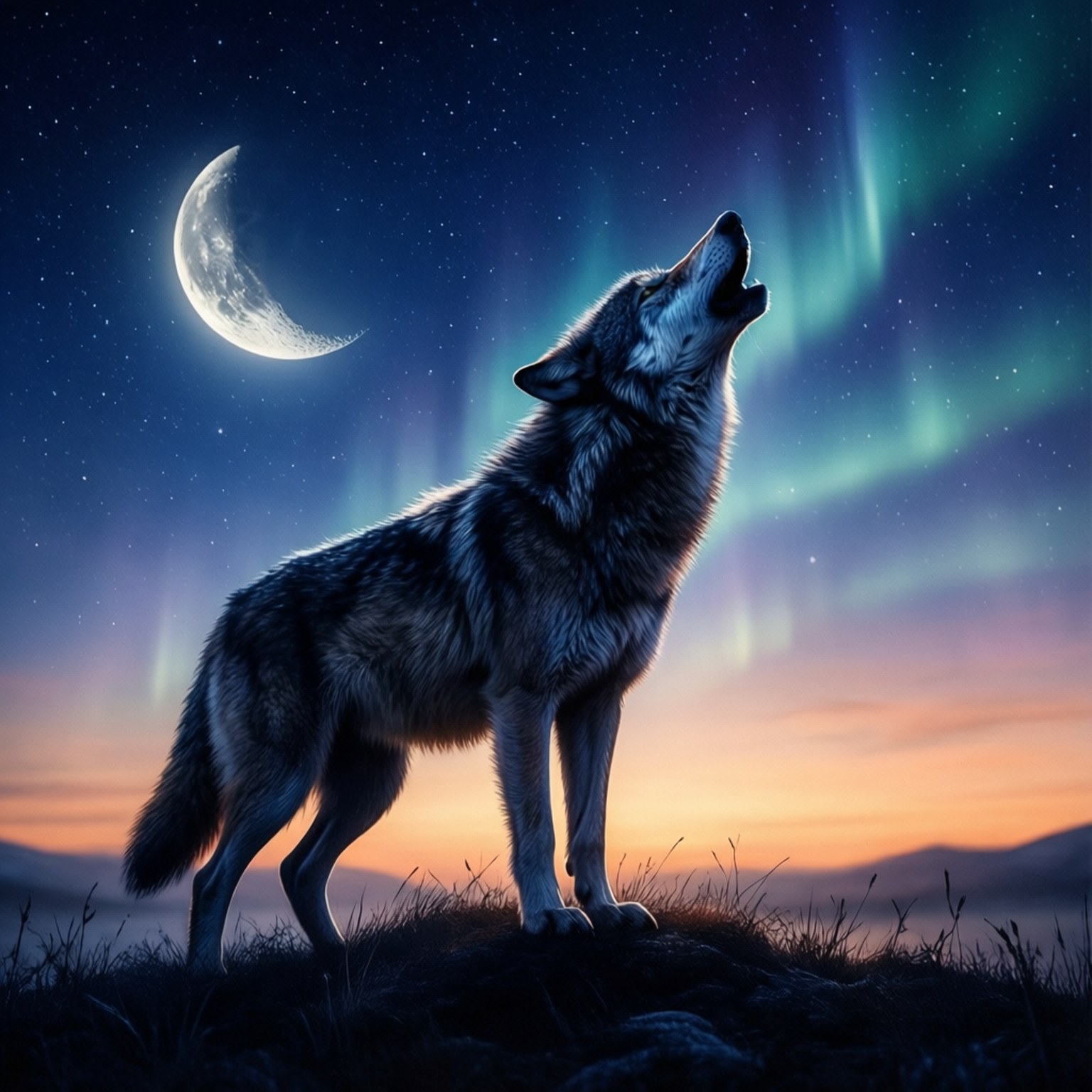 Wolf Song at Dawn by Wallpapers.art Studio