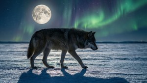 Wolf Under Aurora