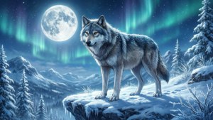 Wolf Under Aurora