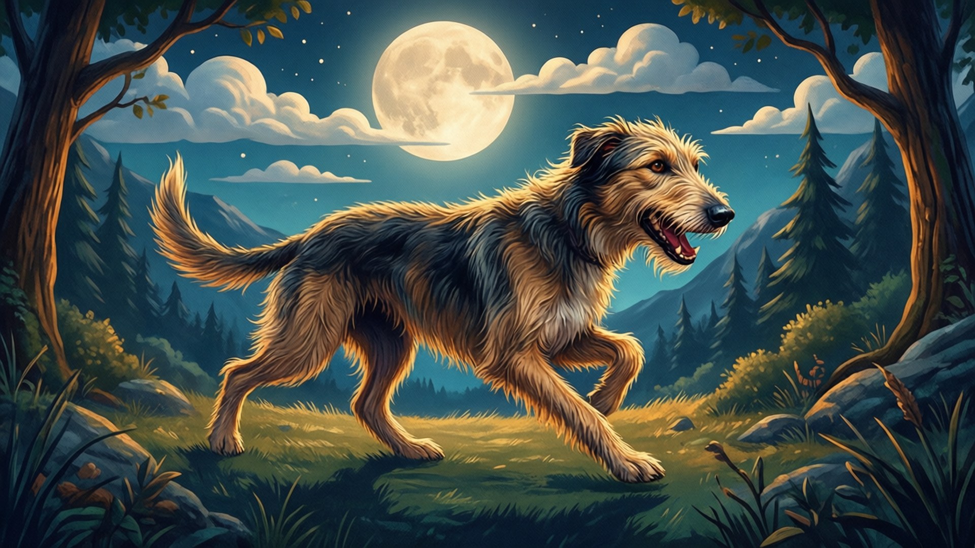 Wolfhound Moonlit Run by Wallpapers.art Studio
