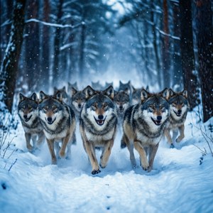 Wolves in Snow