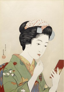 紅筆持てる女 (Woman Applying Color to Her Lips)