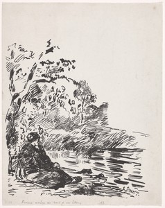 Woman Sitting by a Pond