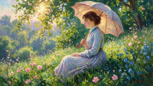 Woman with Parasol at Dusk
