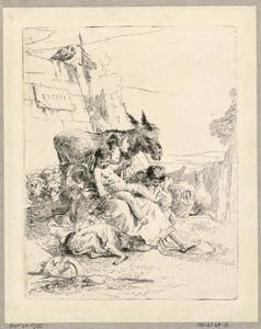 Woman with Two Children and a Donkey, plate 21 from the Scherzi di Fantasia