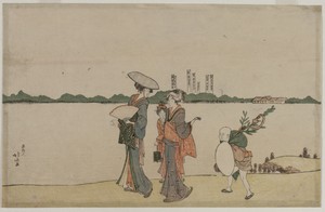 Women and Children Walking Along the Sumida River