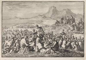 Wonderbaarlijke vermenigvuldiging van de zeven broden en de twee vissen