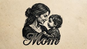 Woodcut Mom Silhouette