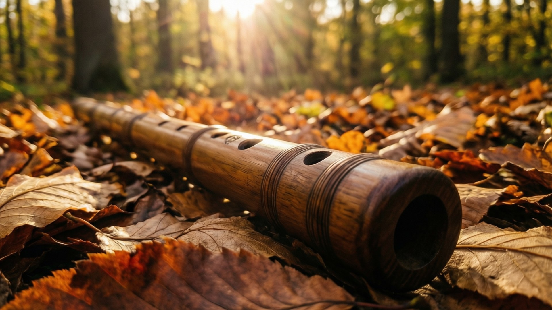 Wooden Flute in Fall by Wallpapers.art Studio